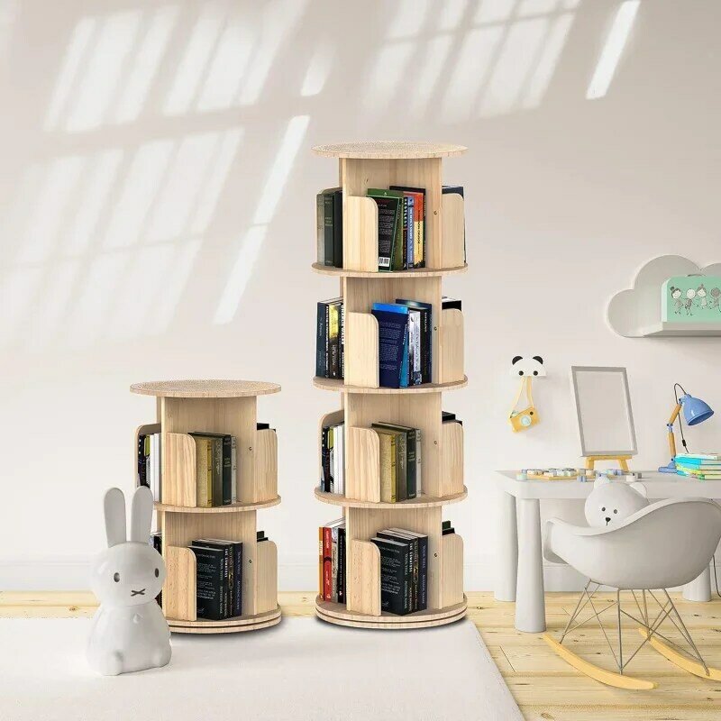Menara rak buku berputar, tampilan 360 rak buku berputar 4 tingkat untuk anak-anak & dewasa, B