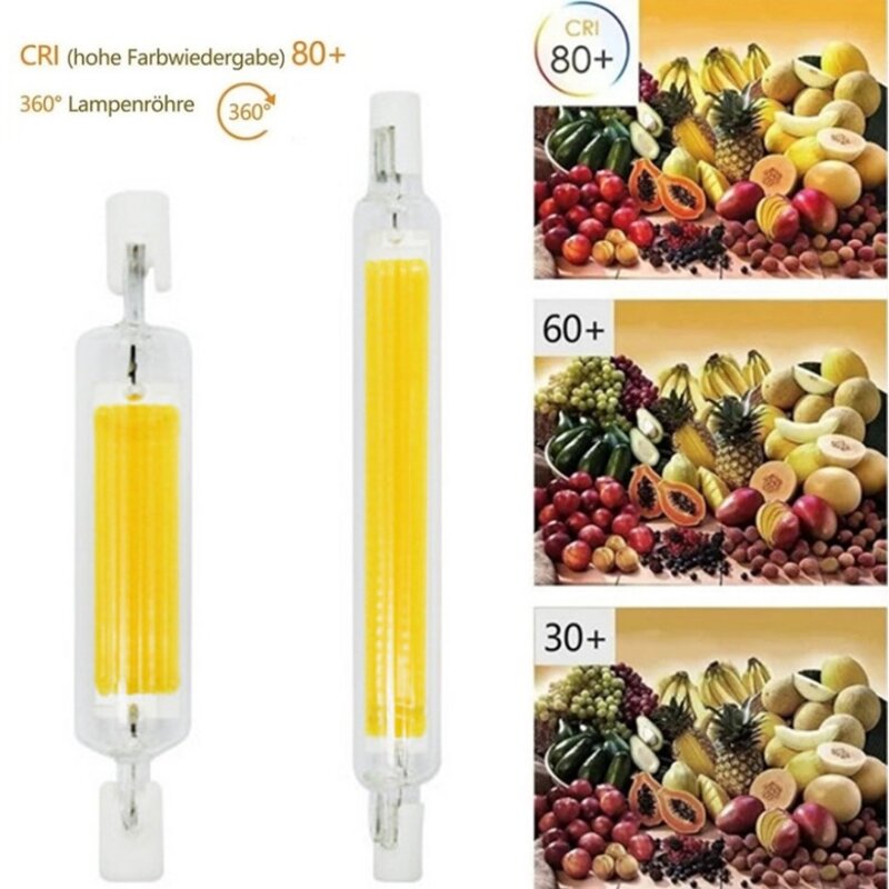 Lâmpada de alta potência R7S COB, tubo de vidro, 78mm, 118mm, 189mm, J78, J118, AC 110V, 220V, iluminação doméstica, substitua a lâmpada de halogênio