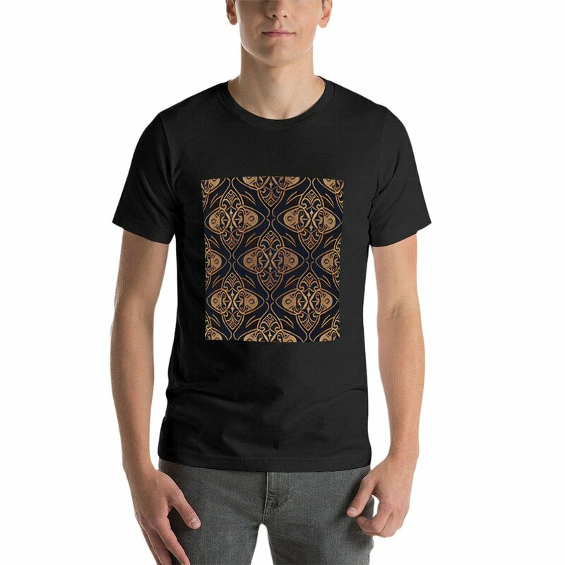 Kaus lukisan Digital untuk pria, Kemeja cetakan pola emas mewah elegan di latar belakang gelap, kaus lucu pakaian olahraga untuk pria