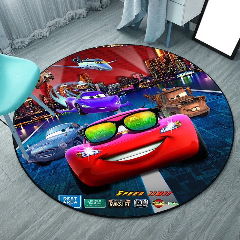ディズニー-ライトニングクィーンのカーペット,カーアクセサリー,ラウンドカーペット,ベビールームのゲーム,リビングルームの床,漫画のカーペット,100cm