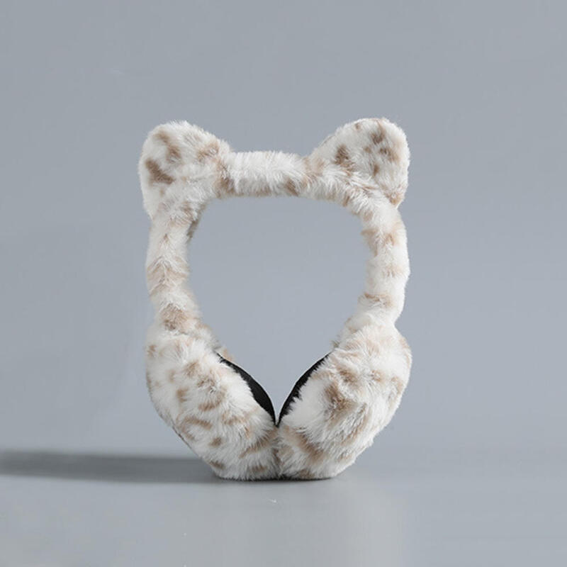 Leopard Print Cat Earmuffs para mulheres, pelúcia macia, mais quente, à prova de vento Earmuffs, unisex Headband, proteção auricular, presentes de Natal
