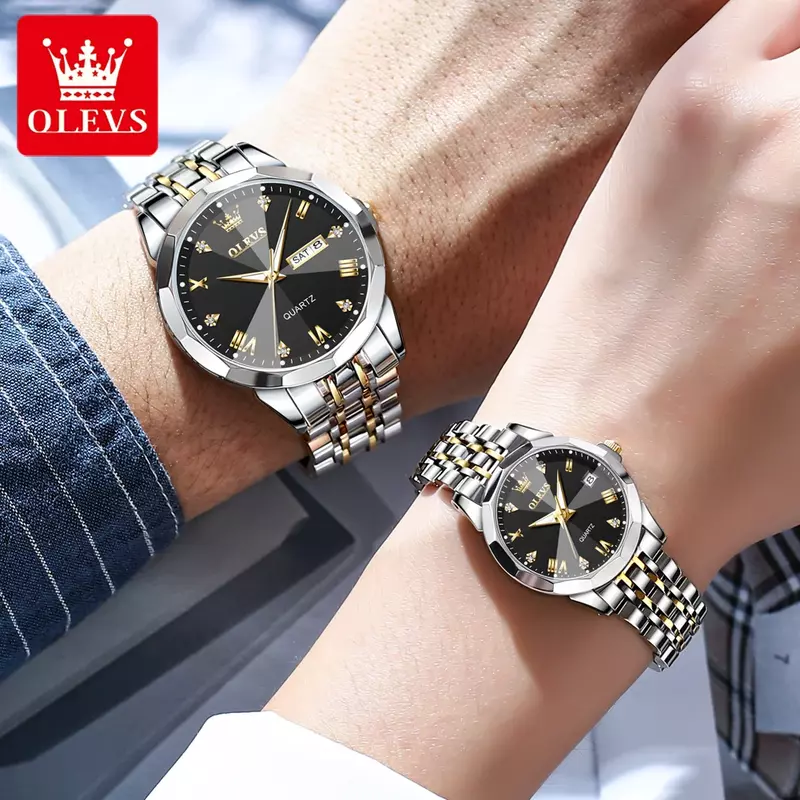 OLEVS-Reloj de pulsera de cuarzo para hombre, cronógrafo resistente al agua con correa de acero inoxidable, diseño de rombos, 9931