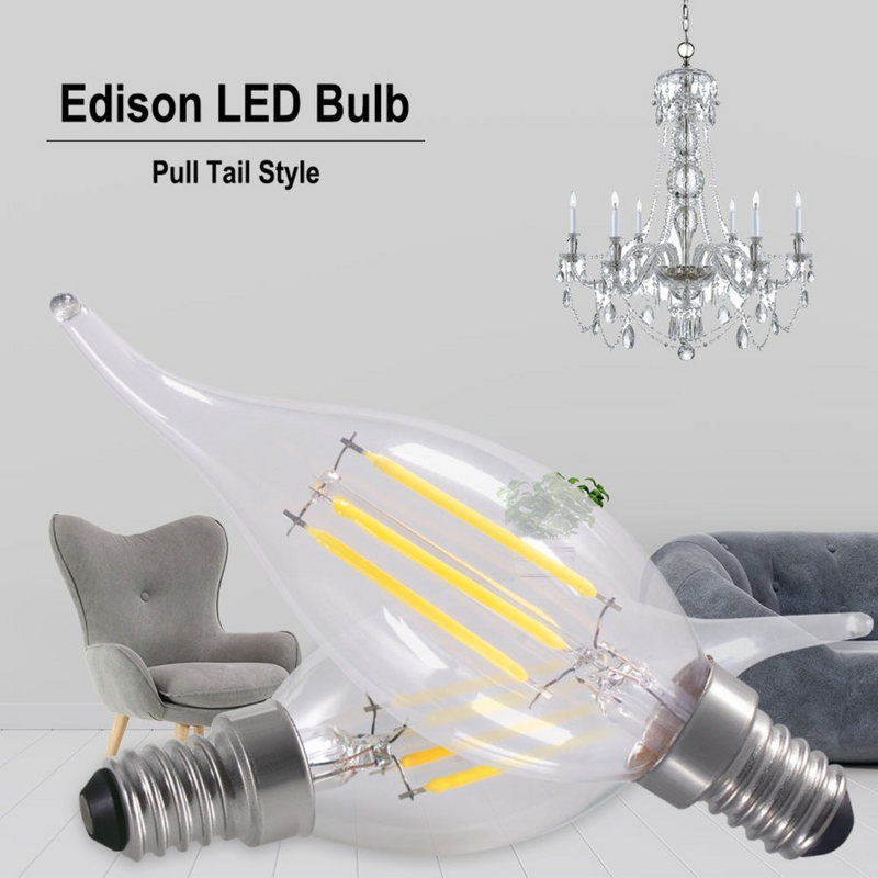 Bombilla LED E14 de 6 piezas, luz de vela de filamento Retro Edison regulable, 2W/4W/6W, AC220V, C35, Blanco cálido/frío, ahorro de energía de 360 grados