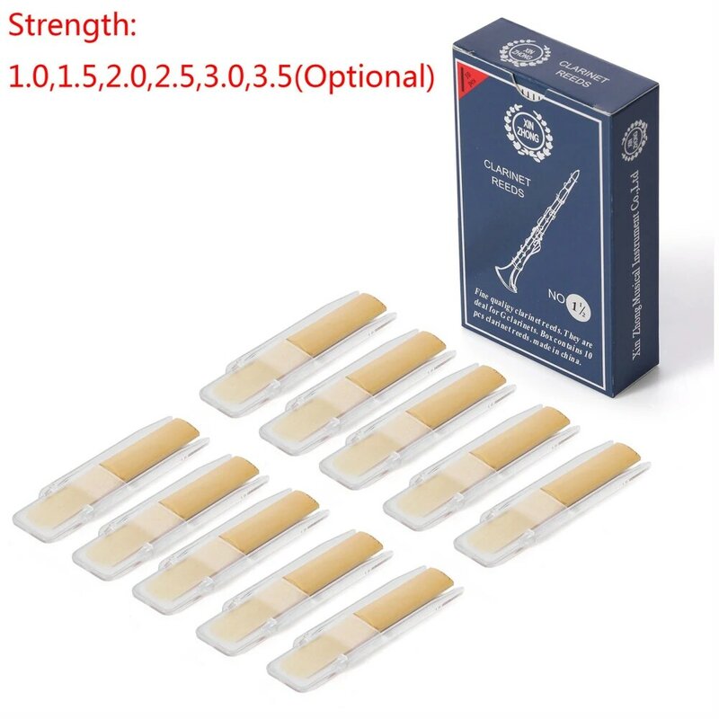 10 PCs Clarinet Reeds With Portable Case Repair Parts Reed Accessory Clarinet Reeds Strength 1.0 1.5 2.0 2.5 3.0 3.5