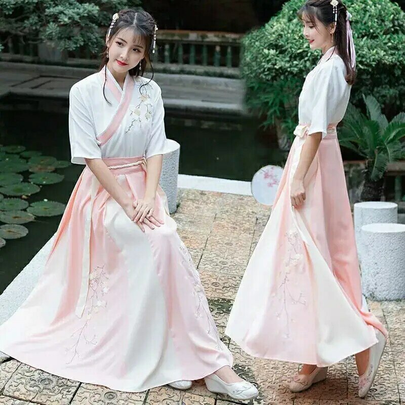 Hanfu Women Chinese Trational Clothing Style Ancient Costume Students Daily Wear Collar Skirt Suit Performance Women Man Clothes