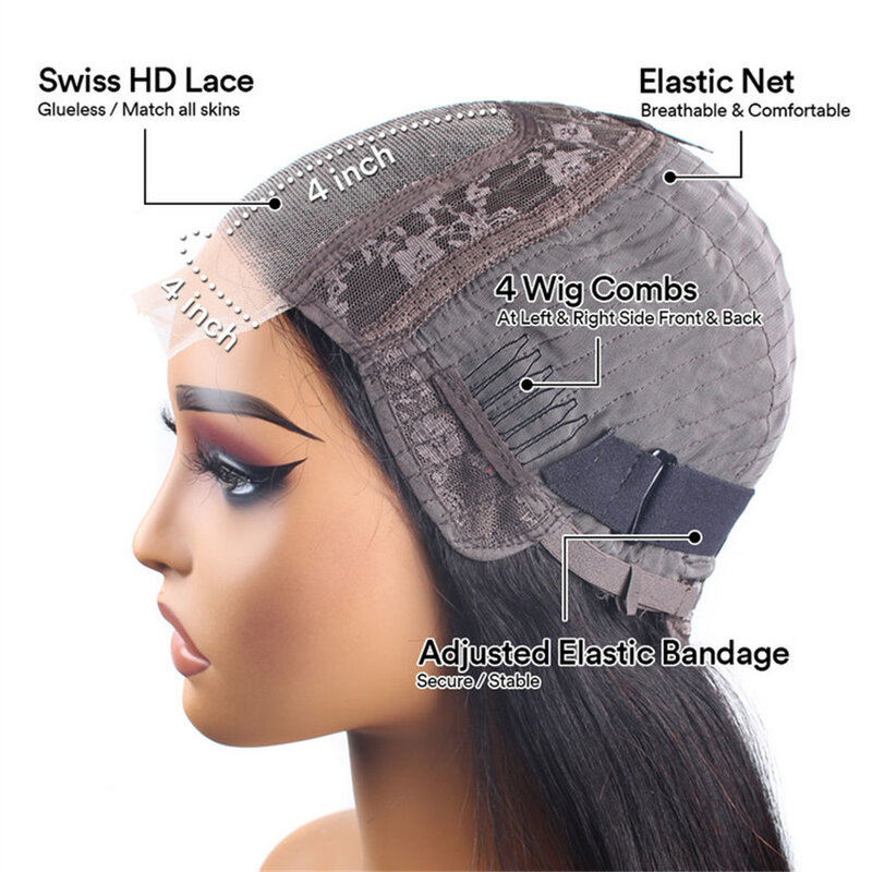 150% / 180% Brazilian Straight Glueless Lace Front Human Hair Wigs 4x4 HD Transparent Lace Closure Wig For Women Wear Lace Wigs