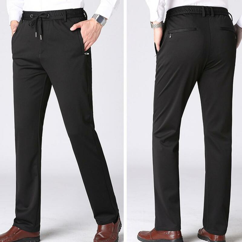 Jednolity kolor męskie spodnie ciepłej spodnie zimowe męskiej w średnim wieku z wysokimi elastycznymi, grubymi pluszowa tkanina kieszeniami na odzież na co dzień sportowe