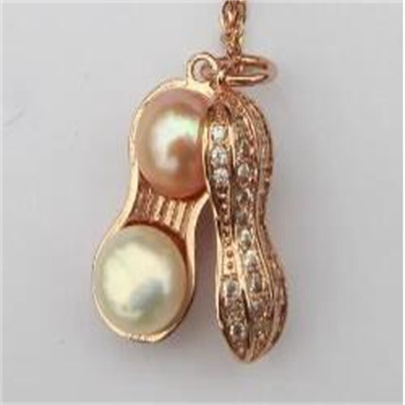 Peanut Pearl Pendant Necklace Chain Women's rose Gold Filled Charm Gift
