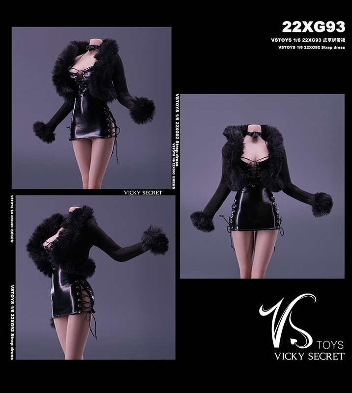 Vstoys 22xg93 1/6 Vrouwelijke Zwarte Leren Panty Rok Jurk Kleding Model Fit 12 ''Tbl S12d Soldaat Action Figure Body Poppen