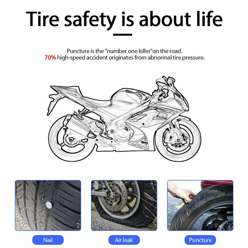 Motocicleta Tire Pressure Monitoring System, pneu Temperatura Alarme System, moto TPMS com QC 3.0 Fast Charging USB Output