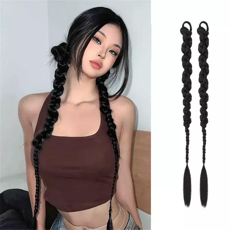 Simulated Ponytail Wig for Women Sweet Cool Daily Boxing Braids Accessories Braids Easy To Wear Ponytail Wig 70cm