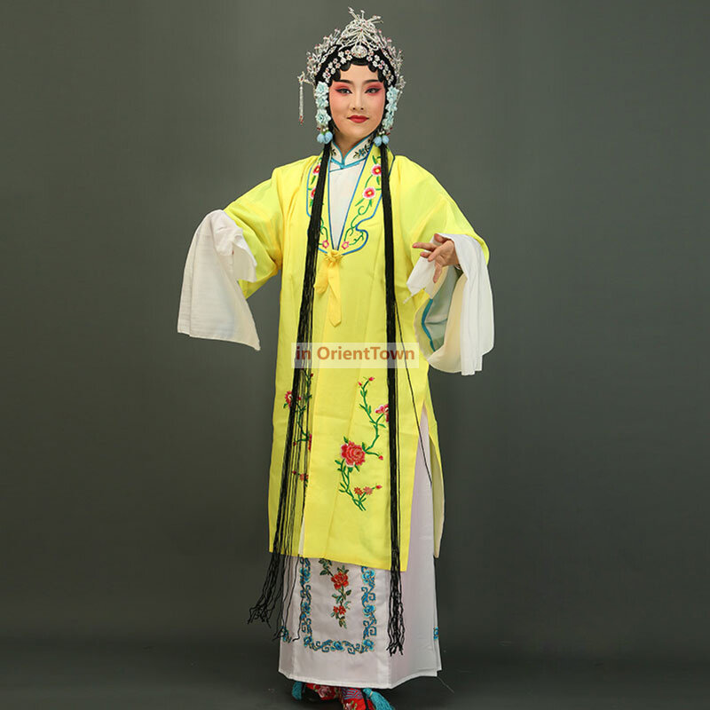 중국 왕위 황메이 코스튬 꽃 무용수, 고대 부유 여성 의상, 북경 오페라 드라마 무대