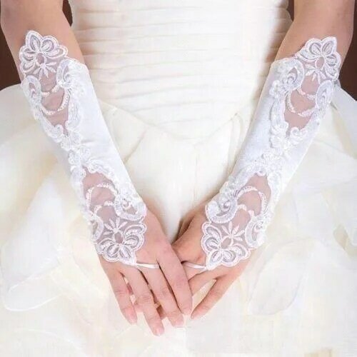 أبيض عاجي أحمر أسود اللون دانتيل إصبع إكسسوار زفاف كريستال حفلة زفاف قفازات