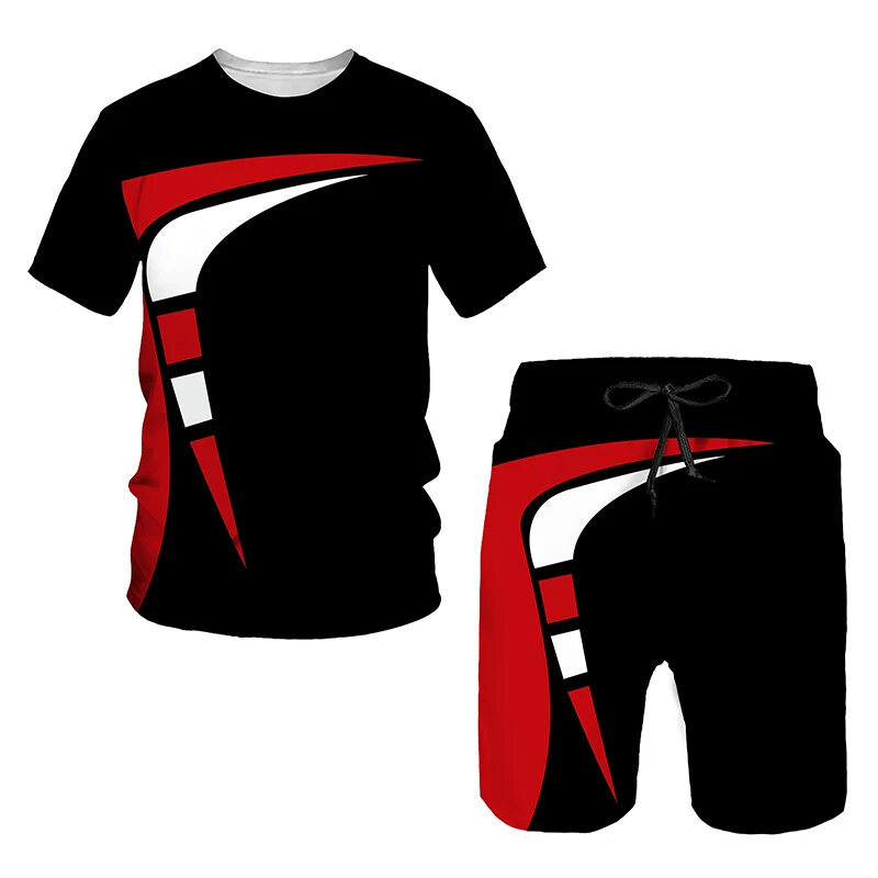 남성용 여름 운동복 2 피스 세트, 브랜드 캐주얼 티셔츠, 비치 반바지 의상, 패션 프린트 반팔, 남성 운동복 세트
