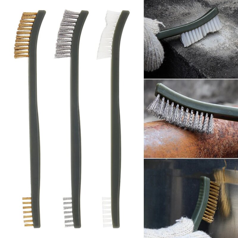 3 pz/set Set di pennelli da 7 pollici pratico strumento manuale multifunzione con spazzola in acciaio/Nylon/ottone per la pulizia di scorie/vernice/ruggine/sporco