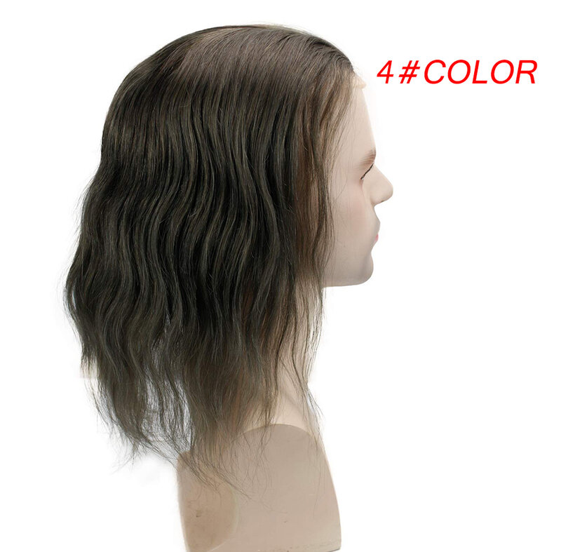 Coklat 4 # rambut palsu panjang untuk pria 12 inci 100% rambut manusia Eropa pengganti rambut palsu Swiss renda Sistem rambut depan renda Mono PU