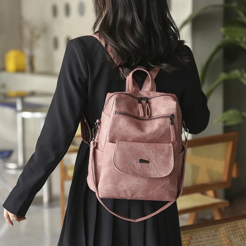 Tas punggung wanita, ransel kulit kualitas tinggi multifungsi tas bahu sekolah untuk remaja perempuan 2024