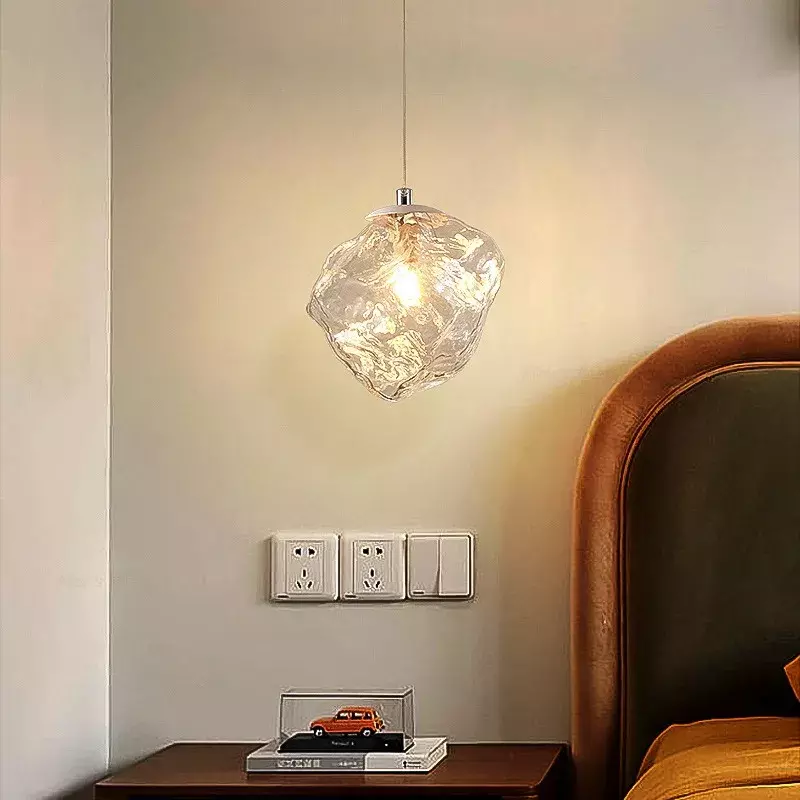 아이스 큐브 천장 램프 2024, 독특한 유리 긴 라인 분위기, 작은 샹들리에, 절묘한 고투과율 침대 옆 램프