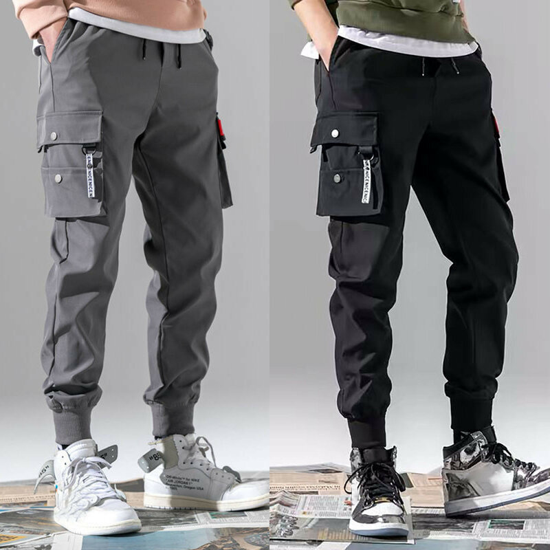 กางเกงกีฬาสำหรับผู้ชายกางเกงคาร์โก้ผ้าฝ้ายลำลองมีกระเป๋าหลายกระเป๋ากางเกงขายาว celana olahraga GYM