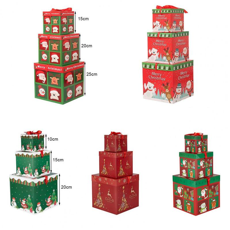 3 szt. Zestaw pudełko na prezent świąteczny składany w jasnym kolorze łoś bożonarodzeniowy Świętego Mikołaja ozdoby na choinkę ozdoba do impreza zimowa domu 2024