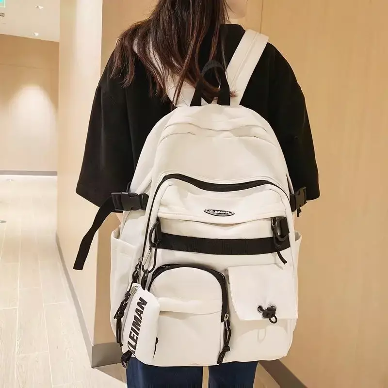 High-capacity Canvas Schoolbag Students New Harajuku Simple Couple Backpack Nylon Lightweight Leisure Shoulders Back Pack