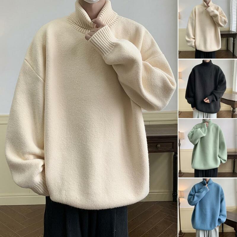 Men Winter Sweater Men's High Collar Turtleneck Sweater Warm Knitted Pullover for Autumn Winter Soft Thickened Mid-length
