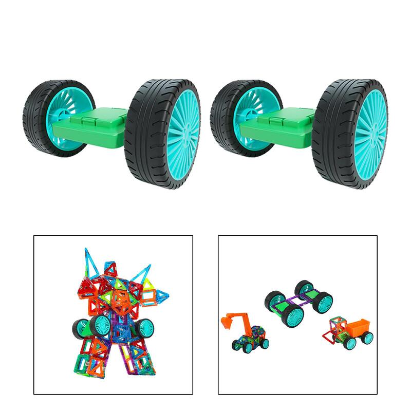 2x Magnetic Tiles Wheels Set Creativity Montessori Motor Skills Construction Base Children Toy 3D Geometry Puzzle for Boys Girls