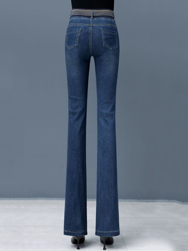Calça jeans vintage de cintura alta feminina, calça jeans feminina elástica, mangueira casual, estampada, 75kg, primavera