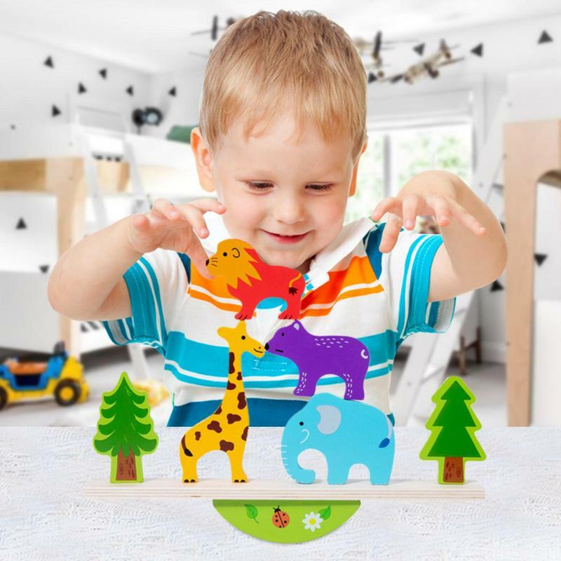 Gra w układanie balansu zwierząt drewniana gra w układanie zabawka w kształcie zwierzątka z torbą zabawki do budowania prezenty urodzinowe dla dzieci