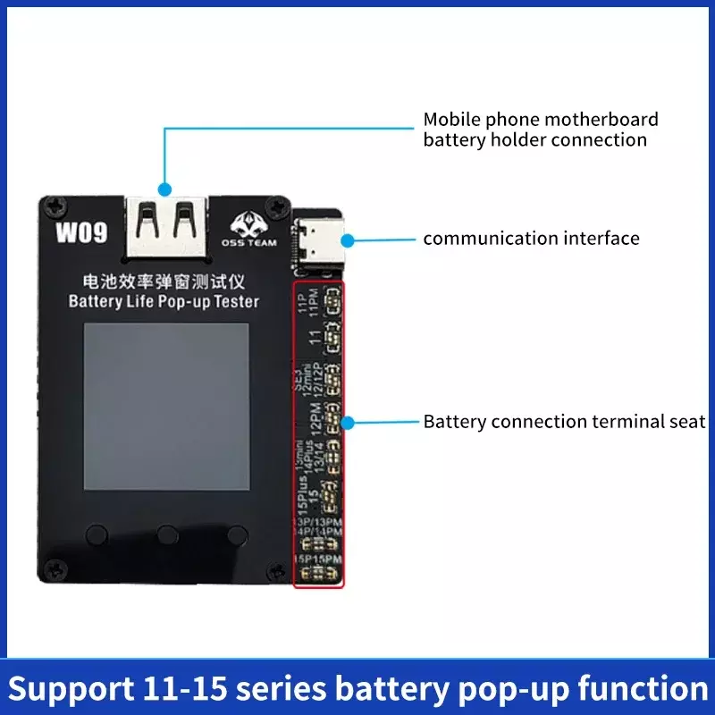oss Team W09 Pro V3 Batterij Programmeur Voor Iphone 11-15Pm Batterij Gezondheid Veranderd In 100% Pop-Up Reparatie Geen Behoefte Flex Kabel