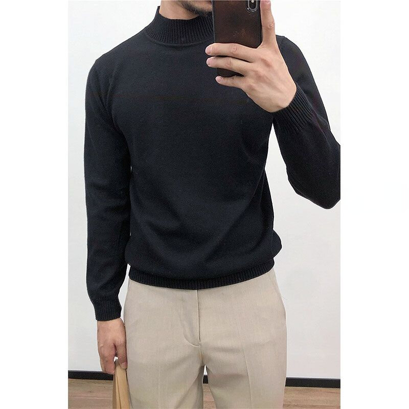 Bottoming Shirt Sweater Half Turtleneck Korean Style Casual Slim Solid Color Autumn and Winter Bottoming Knitted Sweater Men