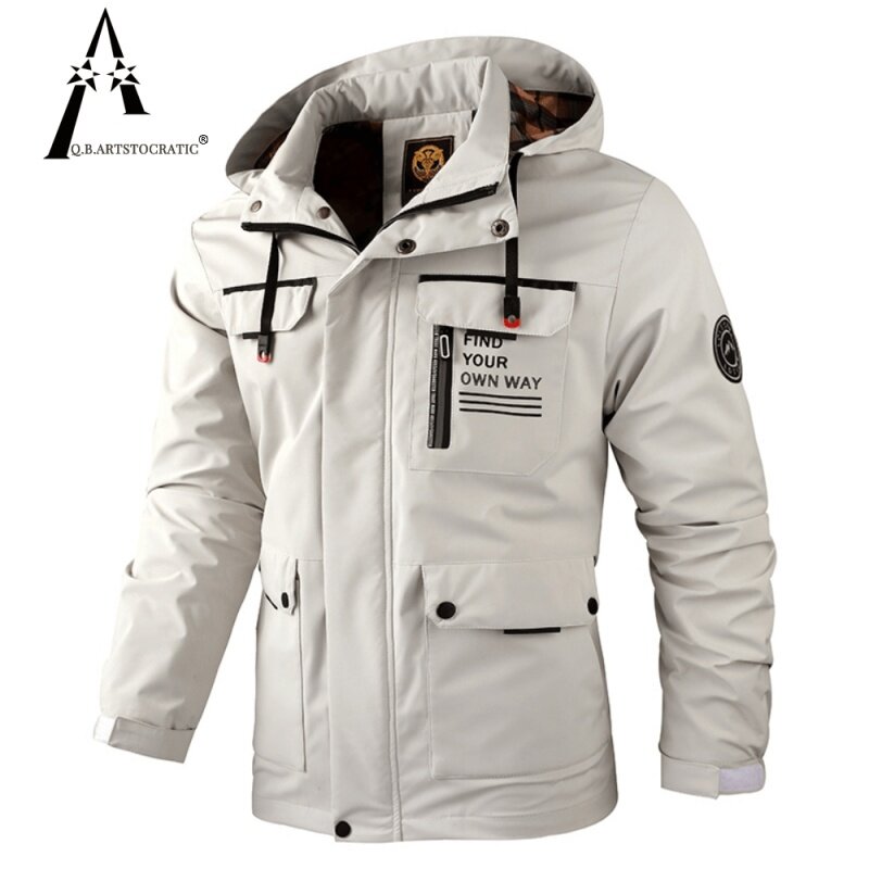 Fashion Men Casual Windbreaker Jacket Hooded Jacket Man Waterproof Outdoor Soft Shell Winter Coat Clothing Warm Fleece Thick