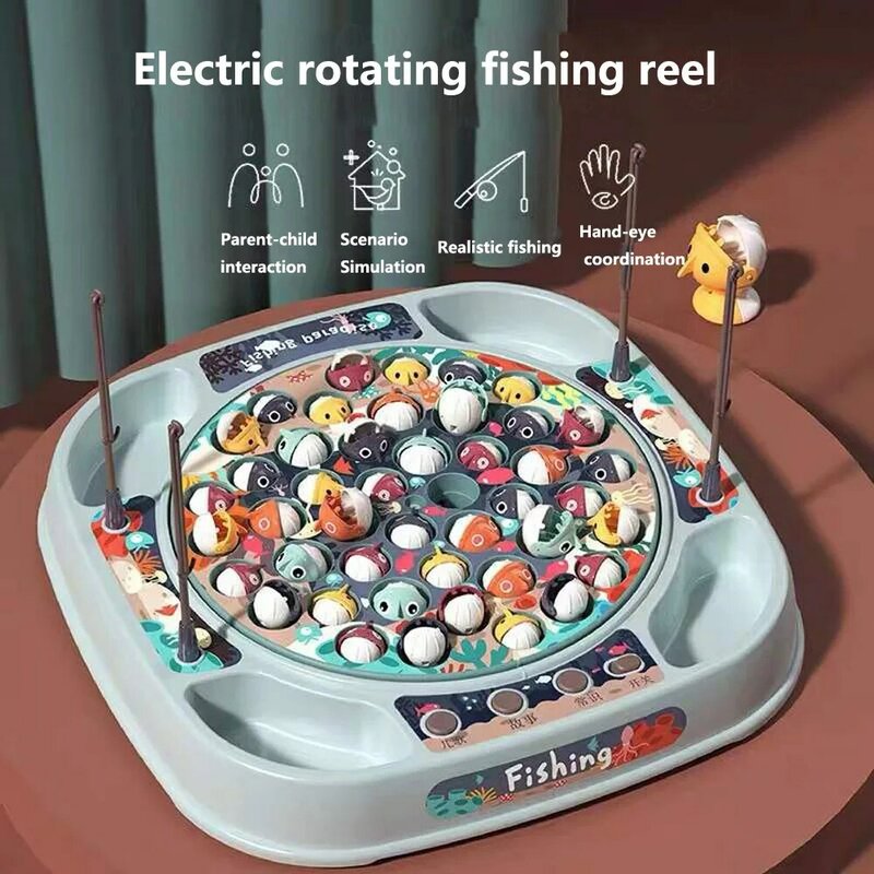 Electric Musical Rotating Fishing Toy Kids Play Fish Game Musical Fish Plate Set Magnetic Outdoor Sports Toys for Children Gifts