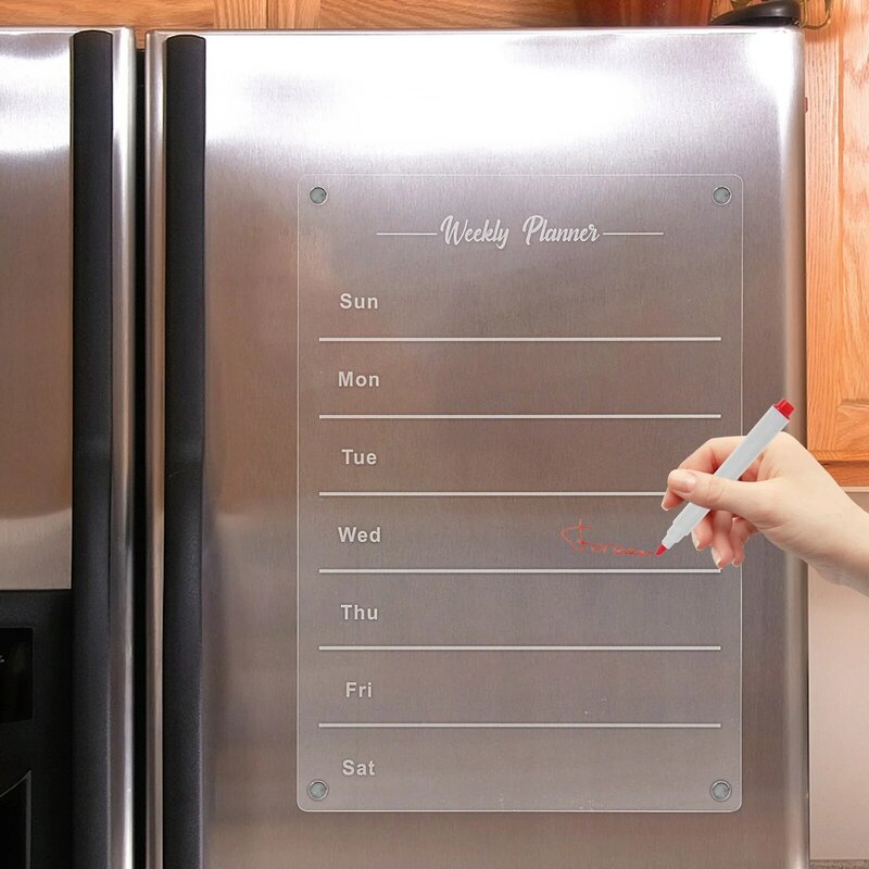Brett trocken löschen Kühlschrank Whiteboard Kalender magnetische weiße Tafel Planer klar Acryl Menü wöchentliche Mahlzeit Tafel Woche weiß