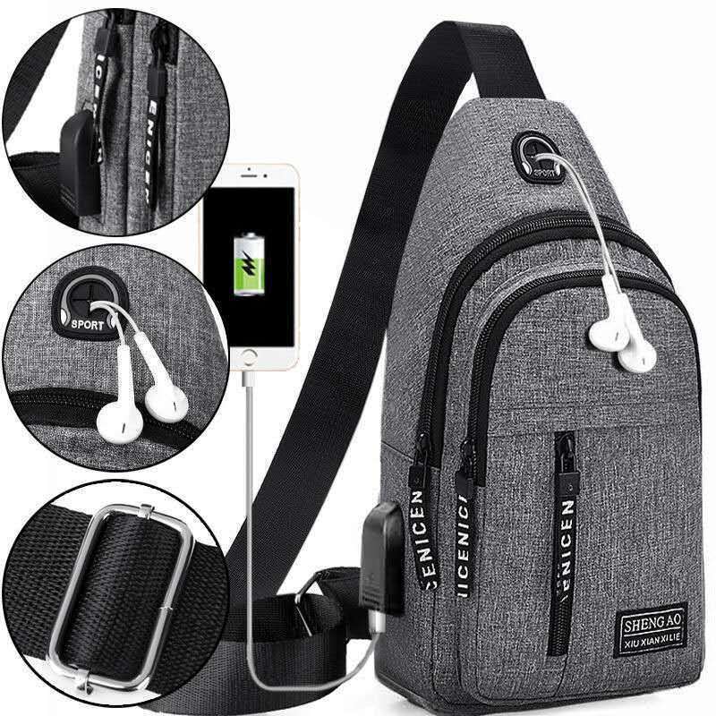 Podróżna męska torebka USB torba na klatkę piersiowa designerska torby kurierskie Crossbody wodoodporna torba na ramię ukośna plecak sportowy