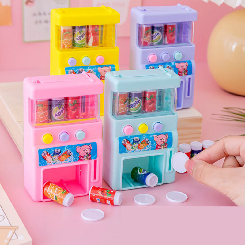 لون عشوائي للأطفال محاكاة الخدمة الذاتية آلة البيع مع عملات معدنية صغيرة المشروبات تلعب اللعب