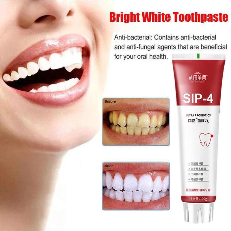 Pasta de dientes blanqueadora probiótica Sip-4, pasta de dientes con brillo y eliminación de manchas, Sp-4, aliento fresco, mejora los dientes amarillos, 100g