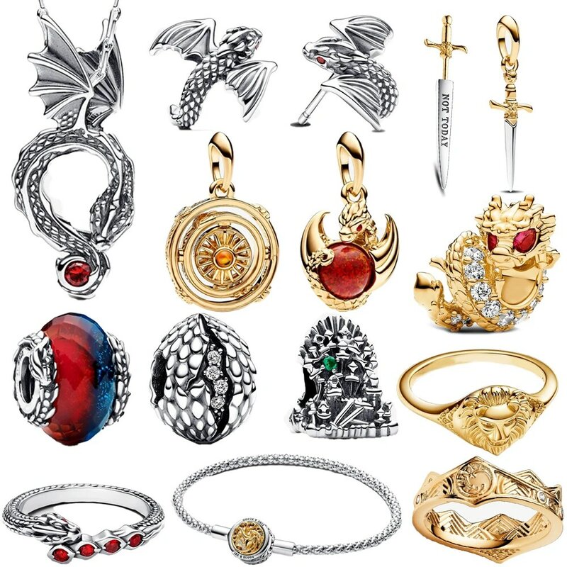 Game Series 925 Sterling Silver Dragon Egg Shaped Beads &Iron Throne&Dragon Ring Fit Pandora Bracelet Accessories