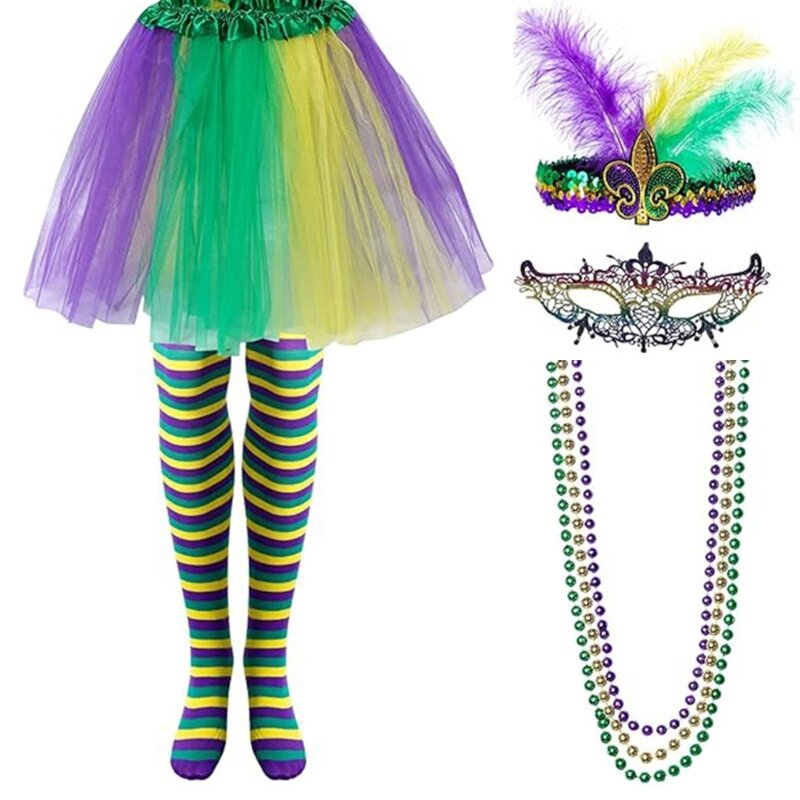 Mardi Gras Costume Accessories for Carnival Celebration Sequins Headband Bead Necklace Skirt Fat Tuesday Drop shipping
