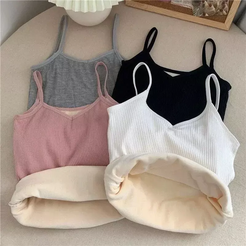 Warm Sling Color Thermal Camisole Velvet Solid Thickened Bottoming Winter Women Vest Unwear Top Underwear Plush Clothing