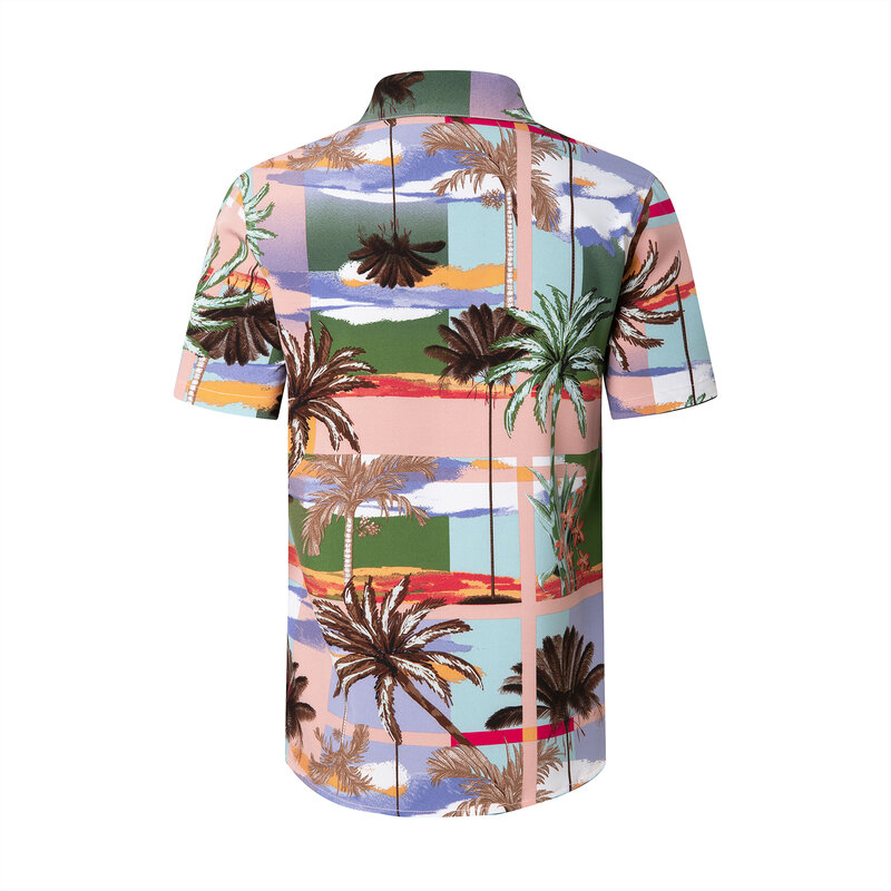 Kwiatowy drukowany lekki w całości zapinana na guziki na co dzień koszule z krótkim rękawem dla mężczyzn poliester Unisex letni odzież plażowa hawajski zestaw
