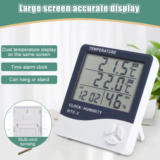 HTC-1 HTC-2 LCD Digital Electronic Hygrometer Home Smart Electric Digital Hygrometer Weather Station Clock Outdoor Thermometer