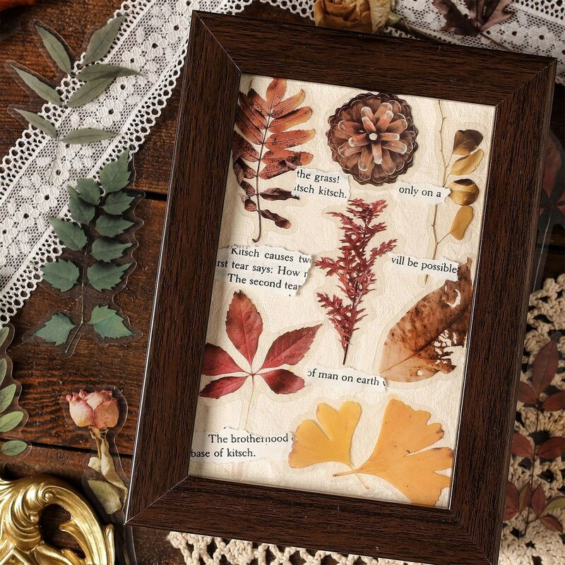 40 szt. Naklejki w stylu Vintage z lasem wodoodporne liście rośliny z kolekcjami kwiatów naklejki do sztuka DIY planowania dziennika scrapbookingu
