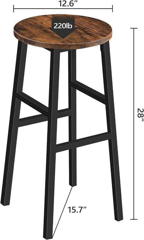 Bar Stools Set of 2 Round Chairs with Footrest 28 Inch Kitchen Breakfast Stools Industrial Bar Stools Easy Assembly