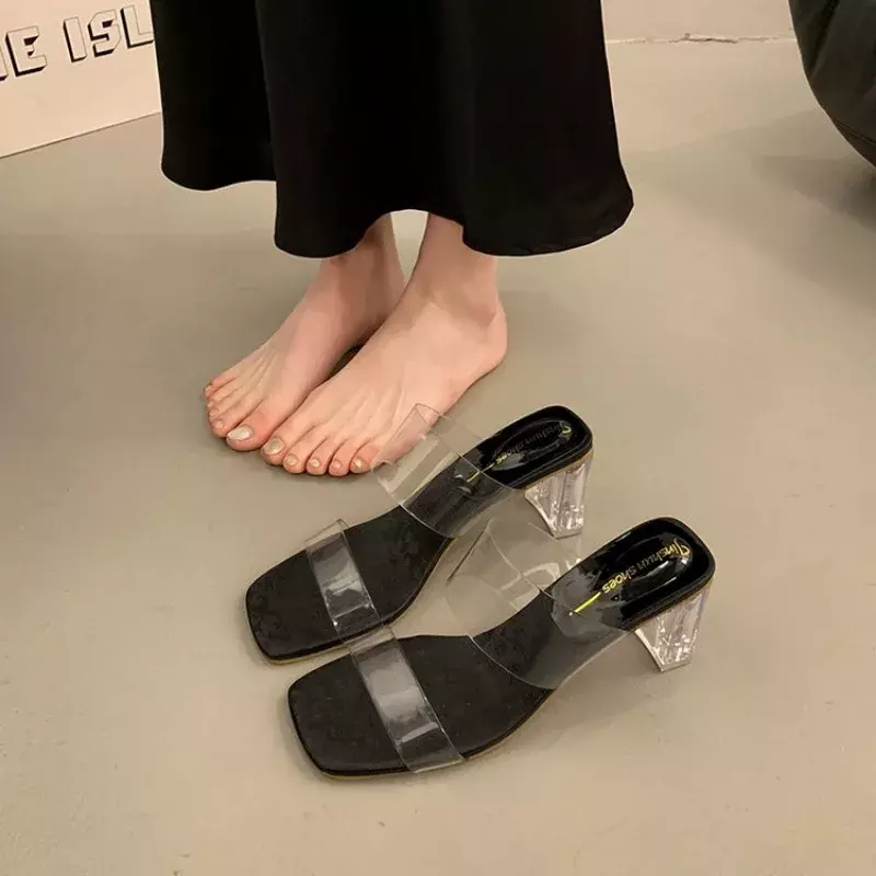 รองเท้าแตะ high heels transparan เซ็กซี่ใส่ในฤดูร้อนใส่ไปปาร์ตี้ชายหาดรองเท้าสตรี Zapatos De Damas หรูหรา