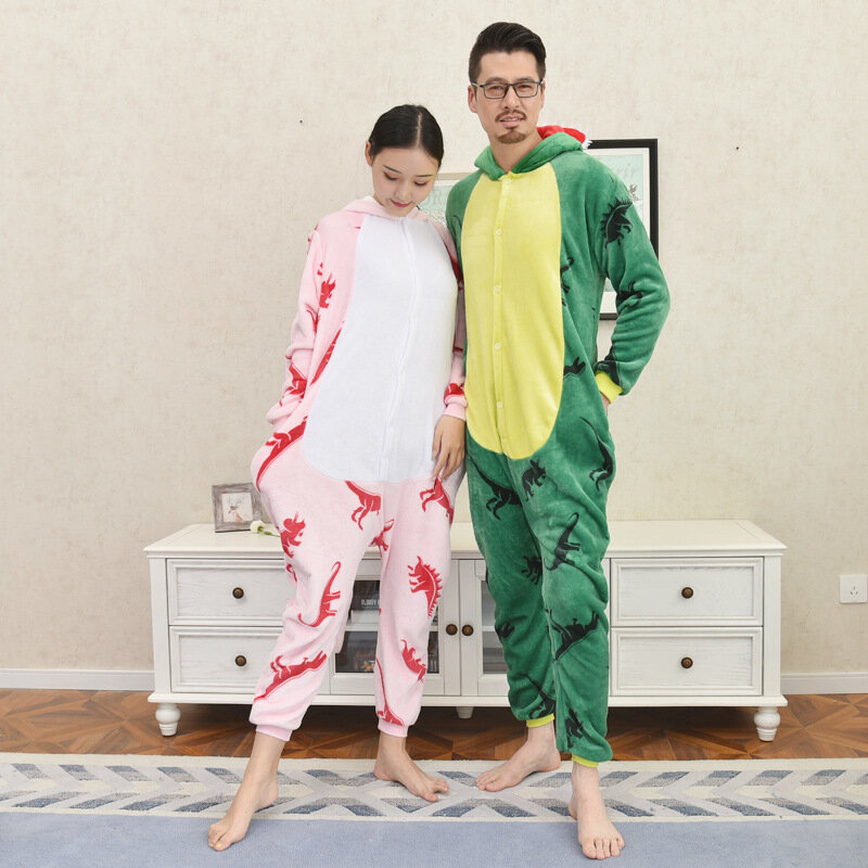 Cute Cartoon Hooded One Piece Sleepwear Adult Kid Flannel Jumpsuits Pajamas Set Winter Family Coral Fleece Homewear Pijamas Suit