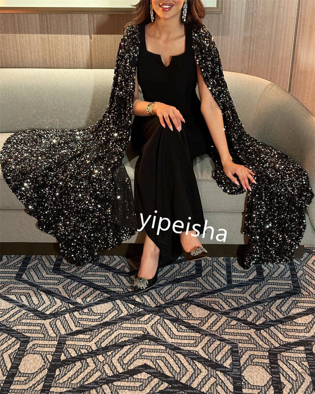 Ball Dress Evening Jersey Sequined Birthday Straight Square Neck Bespoke Occasion Gown Midi Dresses Saudi Arabia