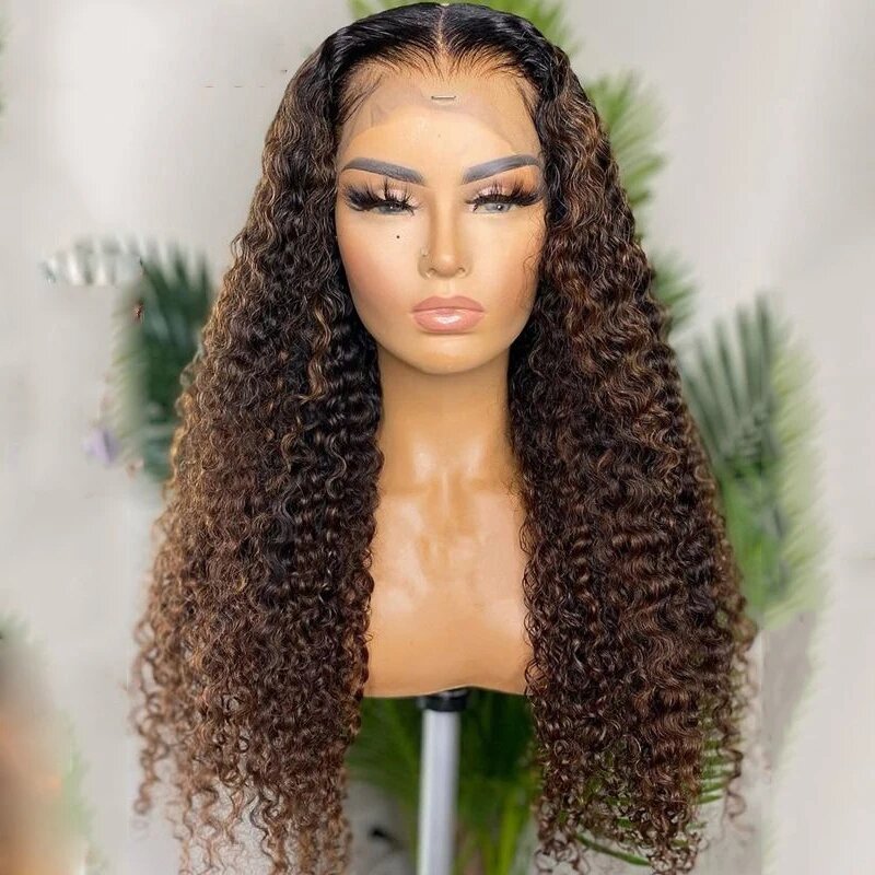 Soft Long 26''180Density Ombern Blonde Kinky Curly Lace Front Wig For Women BabyHair Glueless Preplucked Heat Resistant Daily