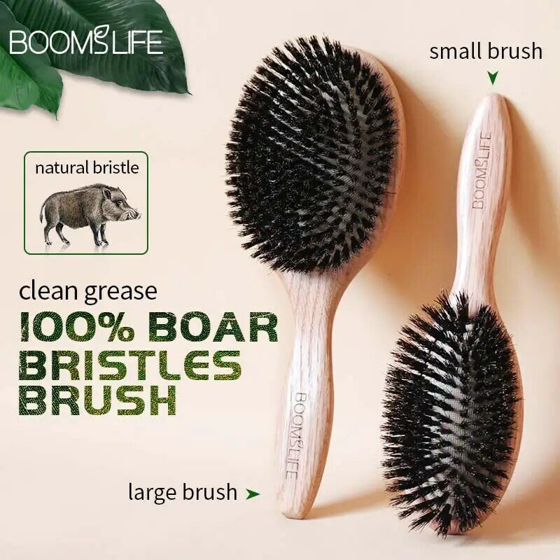 BOOMSLIFE Boar Bristle Hair Brush Women Combs for Hair Wood HairBrush Detangle Straightener Brush Hair Comb Barber Accessories