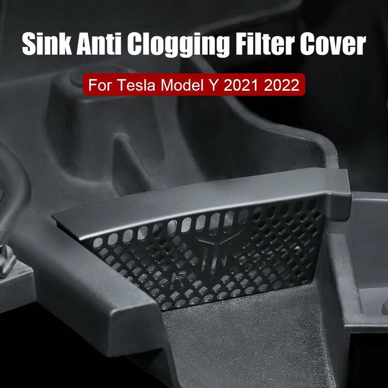Filtro anti entupimento para Tesla modelo Y, tampa do tronco frontal, filtro de tela, acessórios de modificação do carro, pia, 2021-2022, 2pcs